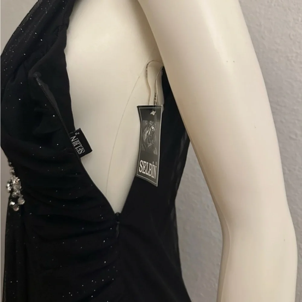 NWT A-Line Formal Maxi Dress‎ Sleeveless V-Neck Tulle Beaded Evening Gown Black